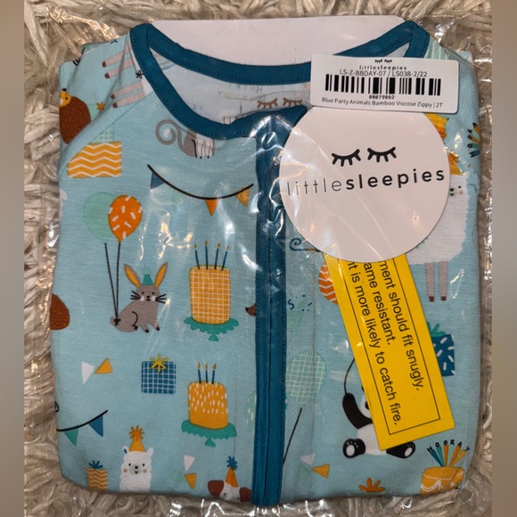 Little Sleepies Blue Party Animal Birthday Kids Bamboo Zippy Pajama 2T NEW 🎈 - Picture 7 of 7